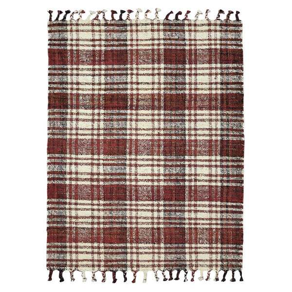 AMER Rugs Hampton HMP-4 Hand-Loomed Plaid Farmhouse Area Rug Brick Red 3'6" x 5'6"