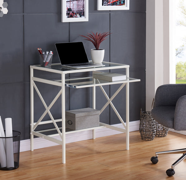 Sei Furniture Elvan Metal Glass Small Space Desk White Ho6530