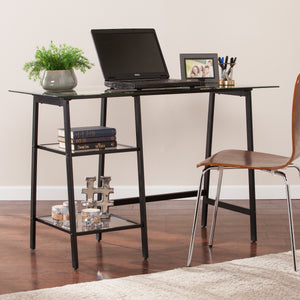 Sei Furniture Avery Metal Glass Sawhorse A Frame Writing Desk Black Ho6531