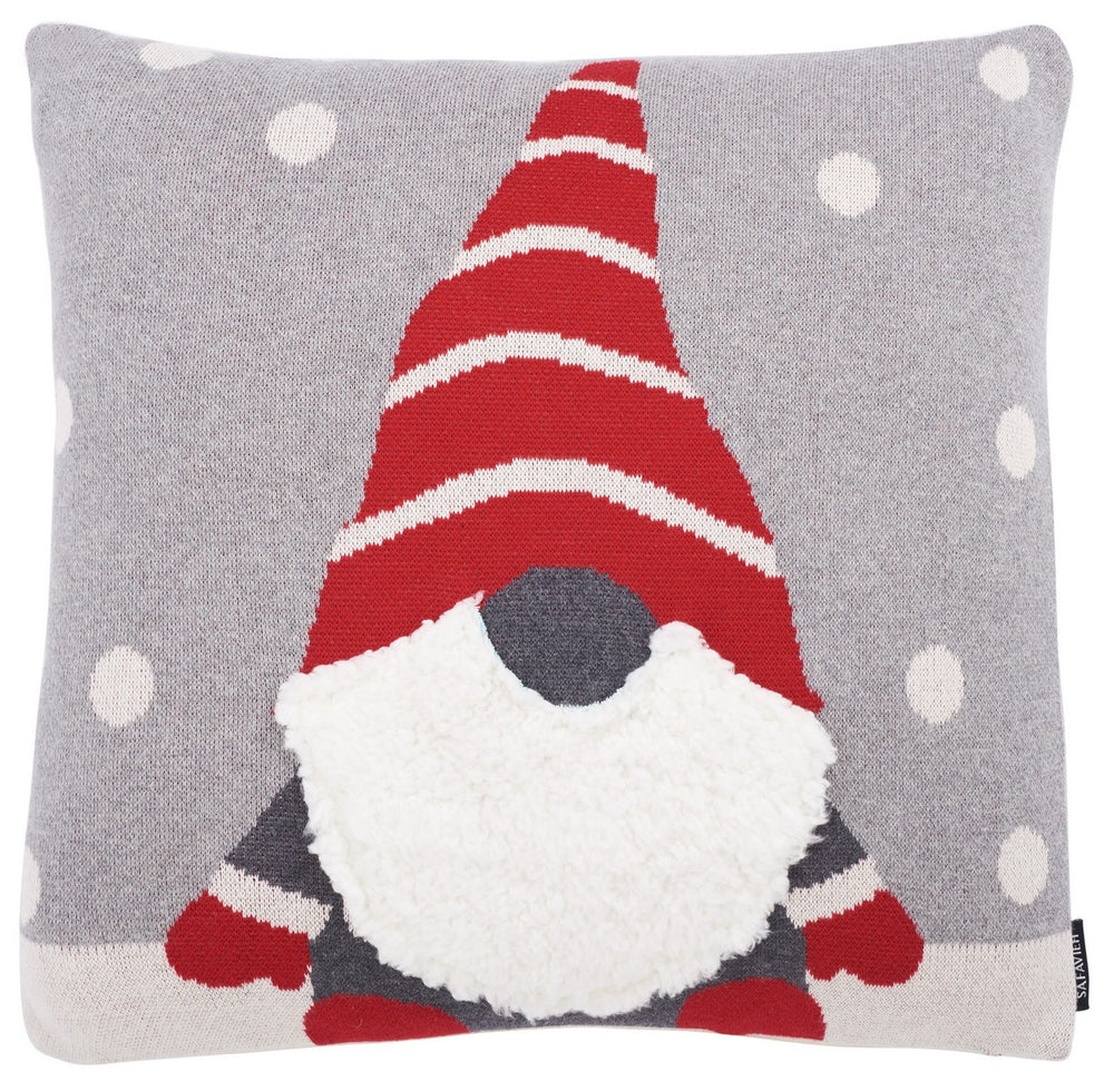 Peppermint Elves Pillow - Adorable Holiday Accent Featuring Santa's Helper with Textured Fleece Beard