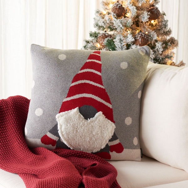 Peppermint Elves Pillow - Adorable Holiday Accent Featuring Santa's Helper with Textured Fleece Beard