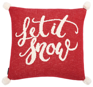 Let It Snow Holiday Pillow - Whimsical Seasonal Decor with Charming Script and Pompom Accents