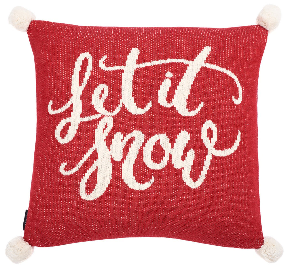 Let It Snow Holiday Pillow - Whimsical Seasonal Decor with Charming Script and Pompom Accents