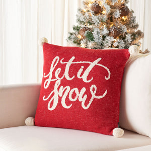 Let It Snow Holiday Pillow - Whimsical Seasonal Decor with Charming Script and Pompom Accents