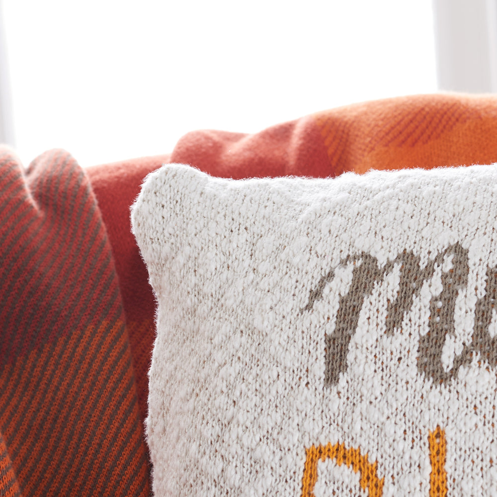 Morning Pumpkin Pillow - Soft Knit Cotton Decorative Cushion for Cozy Autumn Farmhouse Decor