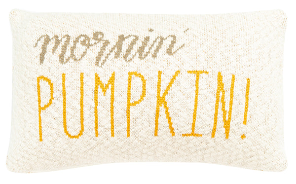 Morning Pumpkin Pillow - Soft Knit Cotton Decorative Cushion for Cozy Autumn Farmhouse Decor