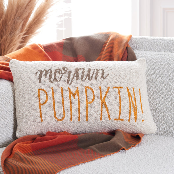 Morning Pumpkin Pillow - Soft Knit Cotton Decorative Cushion for Cozy Autumn Farmhouse Decor