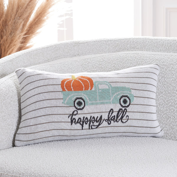 Pumpkin Truck Pillow - Adorable Farmhouse Chic Autumn Accent in Soft Knit Cotton for Cozy Decor