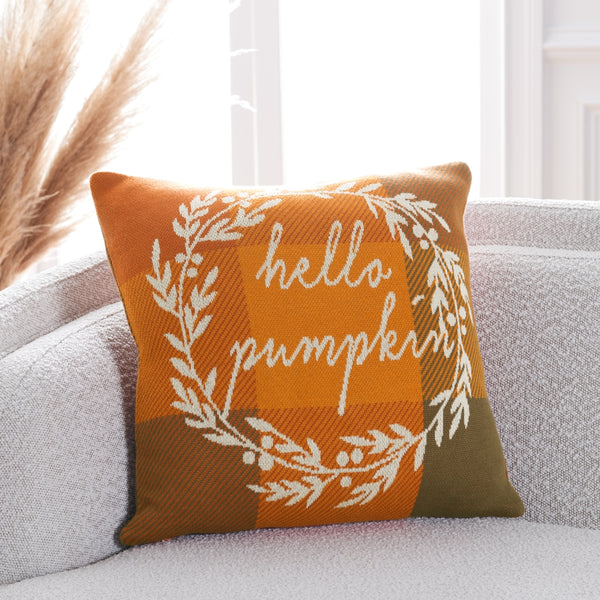 Hello Pumpkin Pillow - Cozy 100% Cotton Cover with Soft Polyester Filling for Autumn Decor Delight