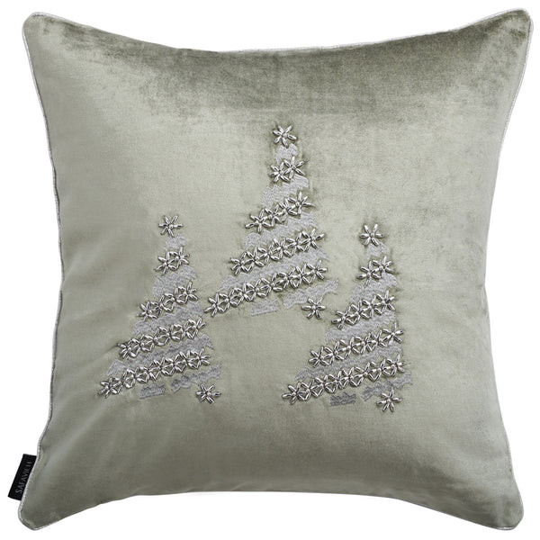 Winter Tree Pillow - Festive Holiday Decor with Beaded Stars and Charming Christmas Trees Design
