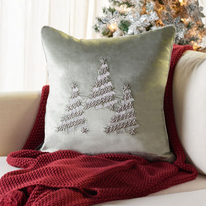 Winter Tree Pillow - Festive Holiday Decor with Beaded Stars and Charming Christmas Trees Design