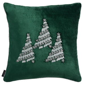 Winter Tree Pillow - Festive Holiday Decor with Beaded Stars and Charming Christmas Trees Design