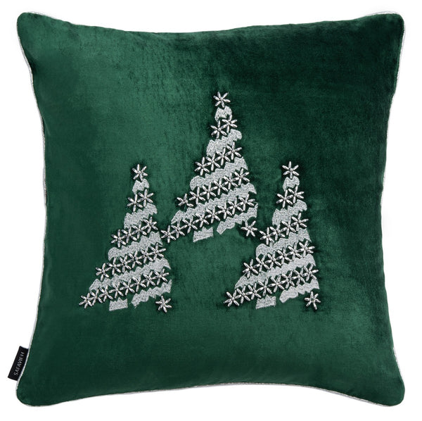 Winter Tree Pillow - Festive Holiday Decor with Beaded Stars and Charming Christmas Trees Design