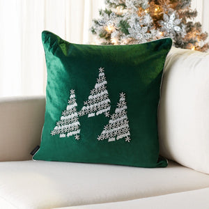 Winter Tree Pillow - Festive Holiday Decor with Beaded Stars and Charming Christmas Trees Design