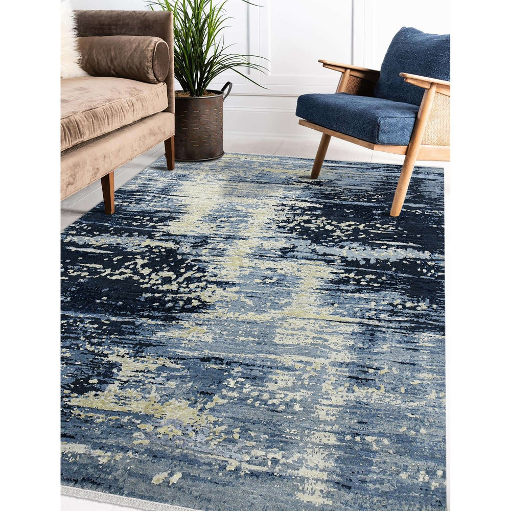 AMER Rugs Hermitage HRM-1 Hand-Knotted Abstract Modern & Contemporary Area Rug Blue Sapphire 10' x 14'