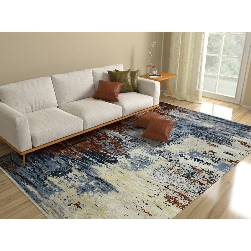 AMER Rugs Hermitage HRM-2 Hand-Knotted Abstract Modern & Contemporary Area Rug Blue/Rust Brown 10' x 14'