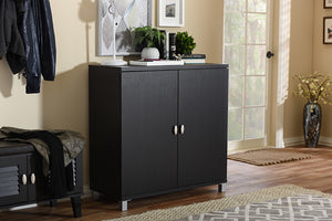 Baxton Studio Marcy Modern and Contemporary Dark Brown Wood Entryway Handbags or School Bags Storage Sideboard Cabinet