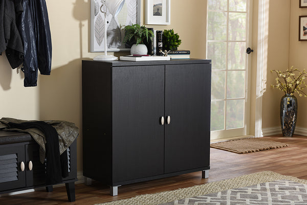 Baxton Studio Marcy Modern and Contemporary Dark Brown Wood Entryway Handbags or School Bags Storage Sideboard Cabinet