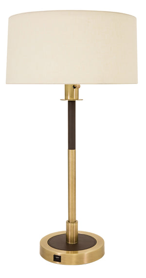 28" Huntington Table Lamp in Antique Brass with Brown Leather Accents