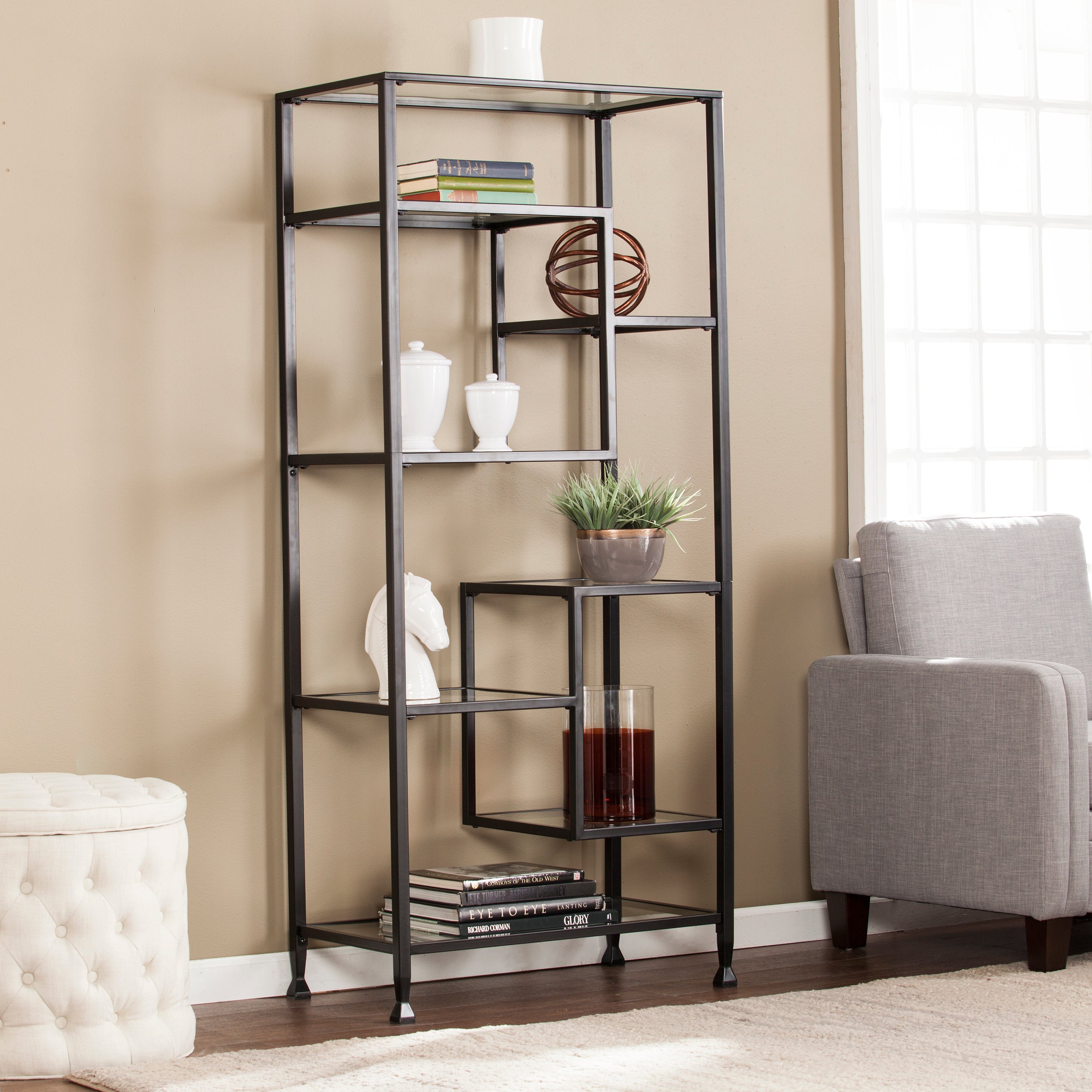 Jaymes Contemporary Asymmetrical Étagère Bookcase - Thumbnail 3