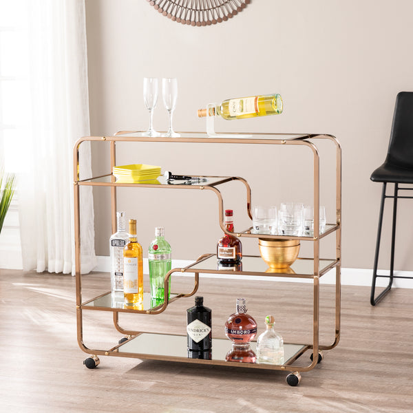Sei Furniture Maylynn Art Deco Mirrored Bar Cart Hz2056