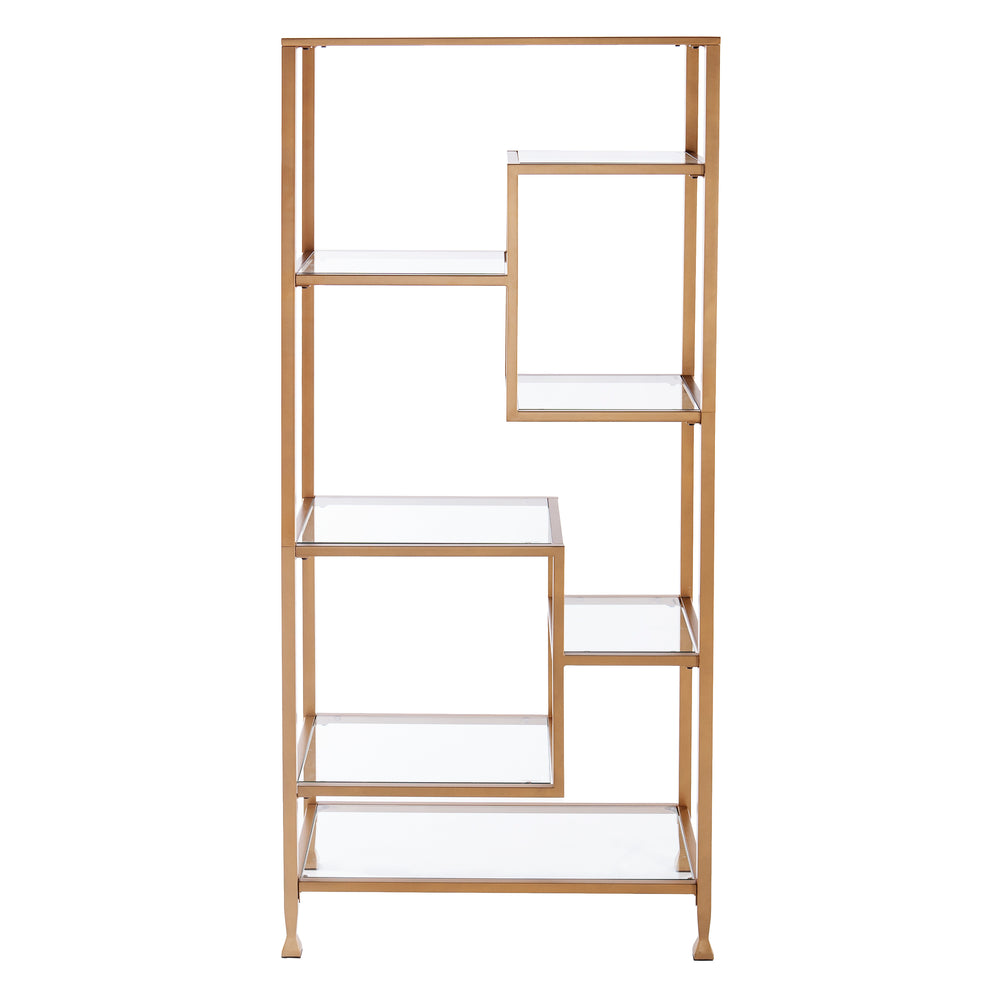 Sei Furniture Jaymes Metal Glass Asymmetrical Etagere Bookcase Gold Hz5774