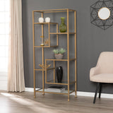Sei Furniture Jaymes Metal Glass Asymmetrical Etagere Bookcase Gold Hz5774