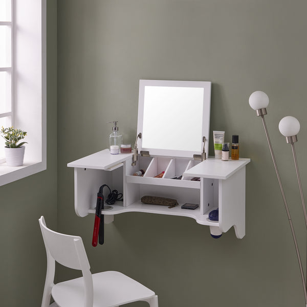 Sei Furniture Wall Mount Ledge W Vanity Mirror Transitional Style White Hz7590