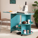 Sei Furniture Stradville Expandable Rolling Sewing Table Craft Station Turquoise Hz8665
