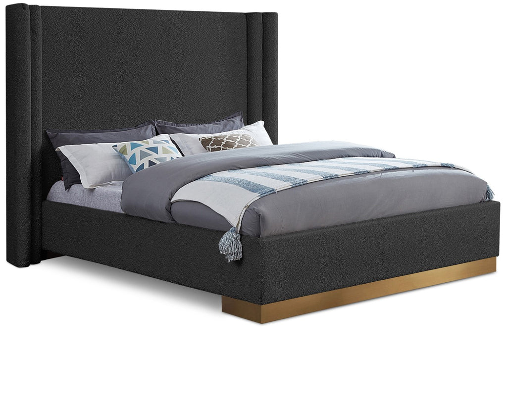 Halton Boucle Fabric / Metal / Engineered Wood / Foam Contemporary Black Boucle Fabric Queen Bed (3 Boxes) - 86.5" W x 78" D x 65" H
