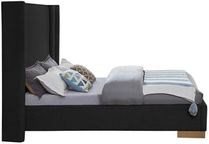 Halton Boucle Fabric / Metal / Engineered Wood / Foam Contemporary Black Boucle Fabric Queen Bed (3 Boxes) - 86.5" W x 78" D x 65" H