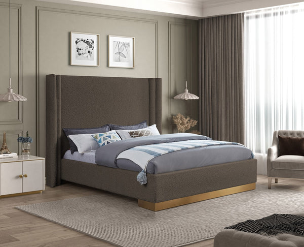 Halton Boucle Fabric / Metal / Engineered Wood / Foam Contemporary Brown Boucle Fabric King Bed (3 Boxes) - 86.5" W x 94" D x 65" H