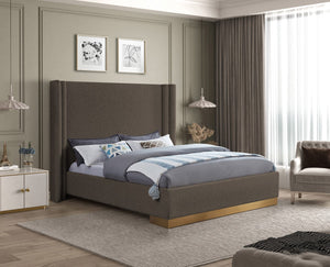 Halton Boucle Fabric / Metal / Engineered Wood / Foam Contemporary Brown Boucle Fabric Queen Bed (3 Boxes) - 86.5" W x 78" D x 65" H