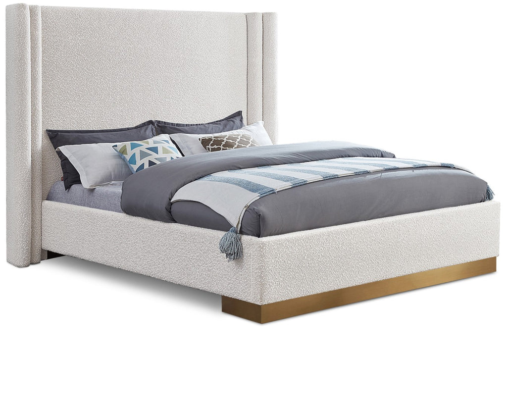 Halton Boucle Fabric / Metal / Engineered Wood / Foam Contemporary Cream Boucle Fabric King Bed (3 Boxes) - 86.5" W x 94" D x 65" H