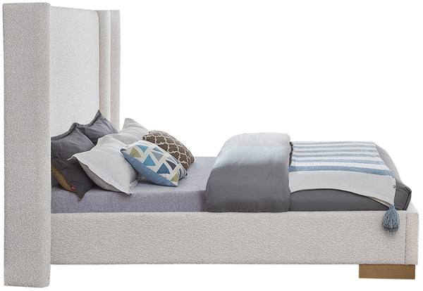 Halton Boucle Fabric / Metal / Engineered Wood / Foam Contemporary Cream Boucle Fabric King Bed (3 Boxes) - 86.5" W x 94" D x 65" H