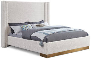 Halton Boucle Fabric / Metal / Engineered Wood / Foam Contemporary Cream Boucle Fabric Queen Bed (3 Boxes) - 86.5" W x 78" D x 65" H