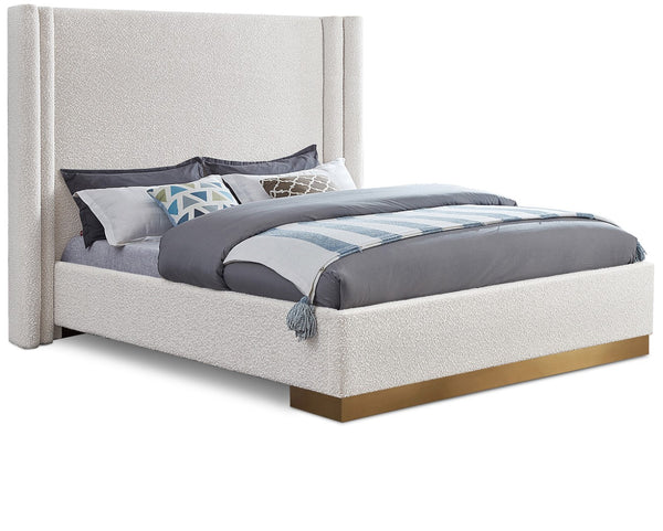 Halton Boucle Fabric / Metal / Engineered Wood / Foam Contemporary Cream Boucle Fabric Queen Bed (3 Boxes) - 86.5" W x 78" D x 65" H