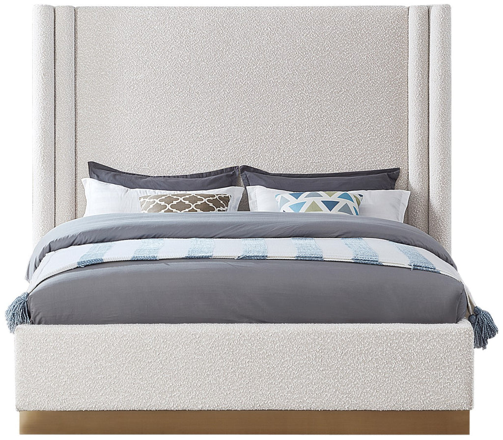 Halton Boucle Fabric / Metal / Engineered Wood / Foam Contemporary Cream Boucle Fabric Queen Bed (3 Boxes) - 86.5" W x 78" D x 65" H