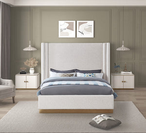 Halton Boucle Fabric / Metal / Engineered Wood / Foam Contemporary Cream Boucle Fabric Queen Bed (3 Boxes) - 86.5" W x 78" D x 65" H