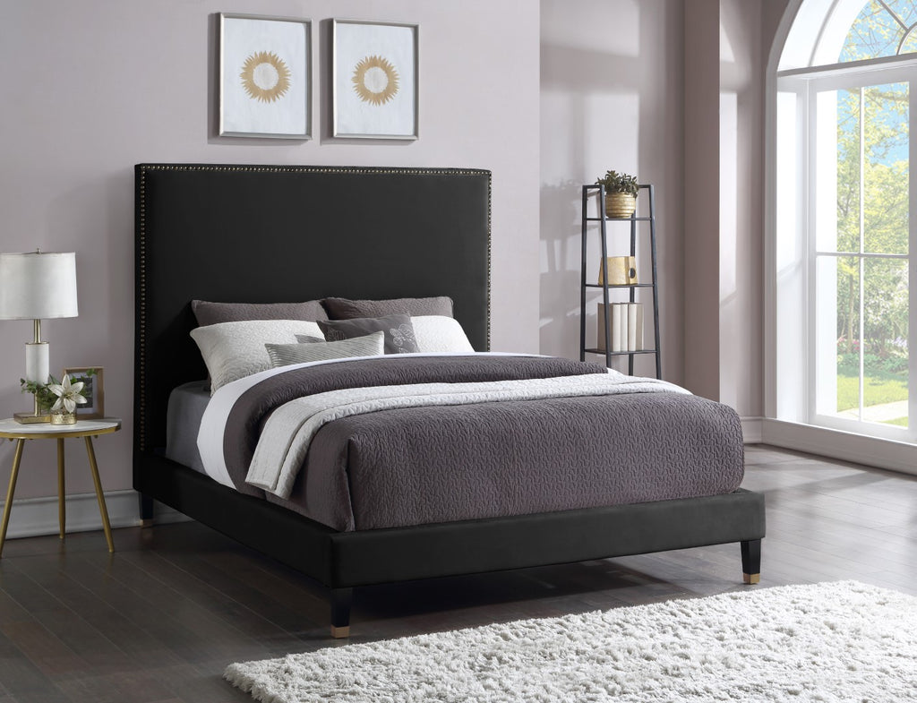 Harlie Velvet / Engineered Wood / Metal / Foam Contemporary Black Velvet Full Bed - 60.5" W x 81.5" D x 60" H