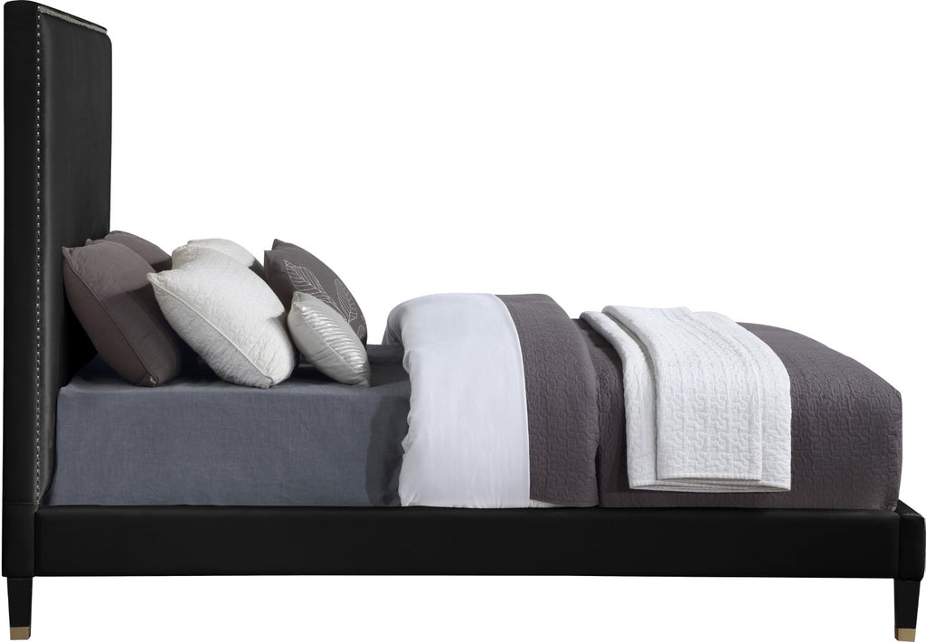 Harlie Velvet / Engineered Wood / Metal / Foam Contemporary Black Velvet Full Bed - 60.5" W x 81.5" D x 60" H