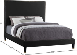 Harlie Velvet / Engineered Wood / Metal / Foam Contemporary Black Velvet King Bed - 82" W x 86.5" D x 60" H