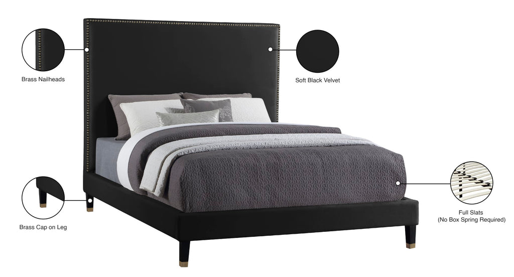 Harlie Velvet / Engineered Wood / Metal / Foam Contemporary Black Velvet King Bed - 82" W x 86.5" D x 60" H
