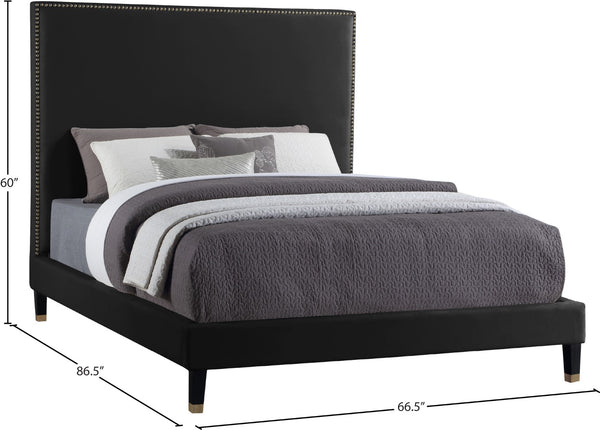 Harlie Velvet / Engineered Wood / Metal / Foam Contemporary Black Velvet Queen Bed - 66.5" W x 86.5" D x 60" H