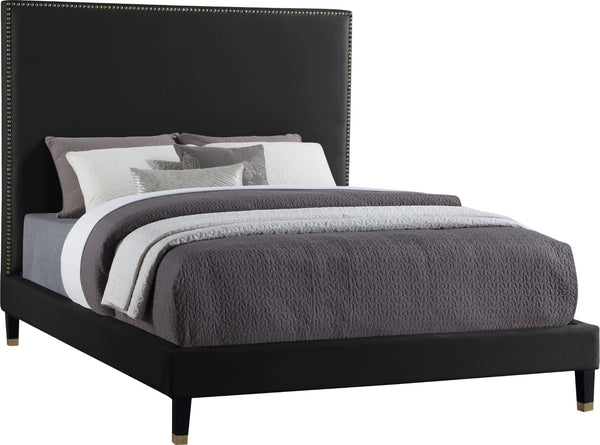 Harlie Velvet / Engineered Wood / Metal / Foam Contemporary Black Velvet Queen Bed - 66.5" W x 86.5" D x 60" H