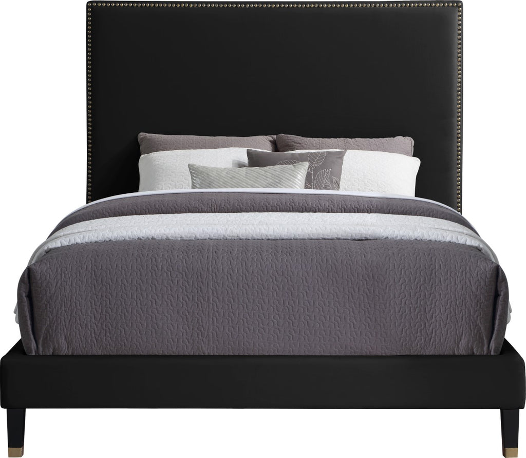 Harlie Velvet / Engineered Wood / Metal / Foam Contemporary Black Velvet Queen Bed - 66.5" W x 86.5" D x 60" H