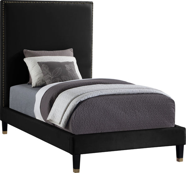 Harlie Velvet / Engineered Wood / Metal / Foam Contemporary Black Velvet Twin Bed - 45.5" W x 81.5" D x 60" H