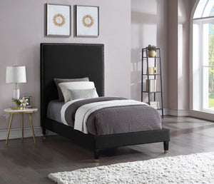 Harlie Velvet / Engineered Wood / Metal / Foam Contemporary Black Velvet Twin Bed - 45.5" W x 81.5" D x 60" H