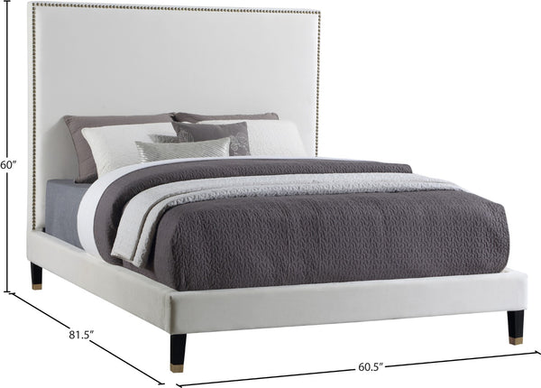 Harlie Velvet / Engineered Wood / Metal / Foam Contemporary Cream Velvet Full Bed - 60.5" W x 81.5" D x 60" H