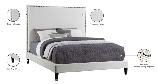 Harlie Velvet / Engineered Wood / Metal / Foam Contemporary Cream Velvet Full Bed - 60.5" W x 81.5" D x 60" H